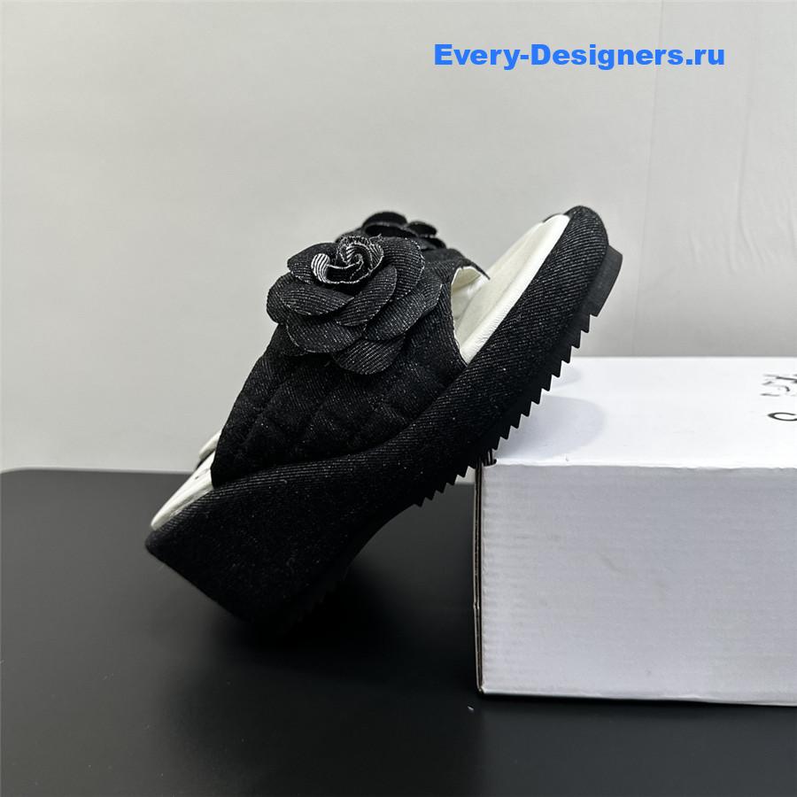 Ch**el black camellia wedge slippers