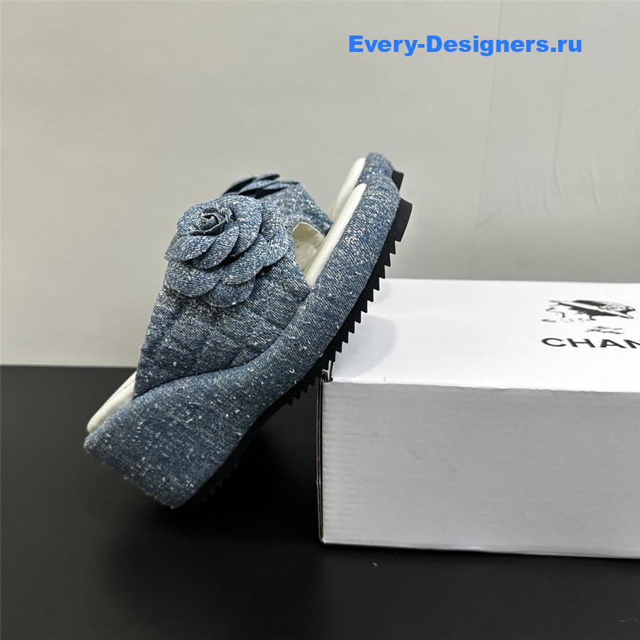Ch**el light blue camellia slippers