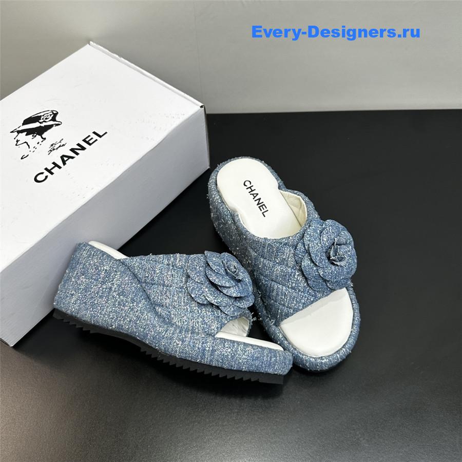 Ch**el light blue camellia slippers