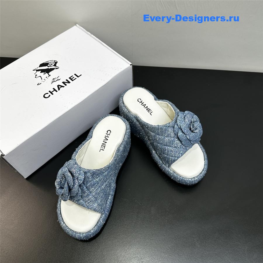 Ch**el light blue camellia slippers