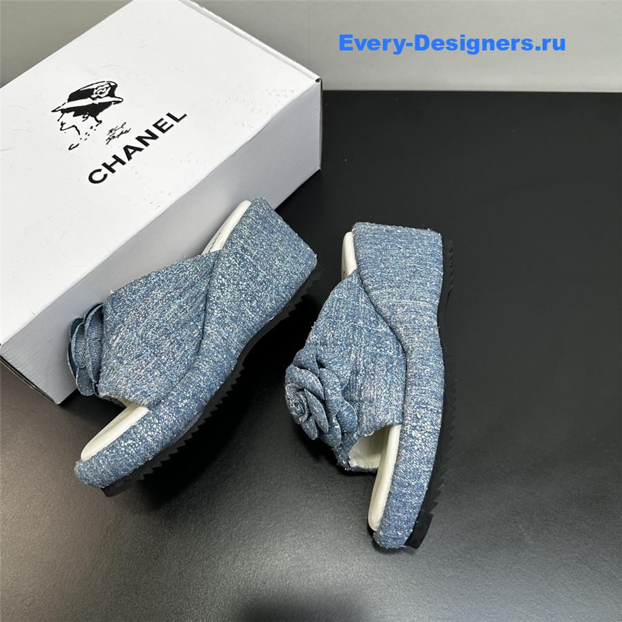Ch**el light blue camellia slippers