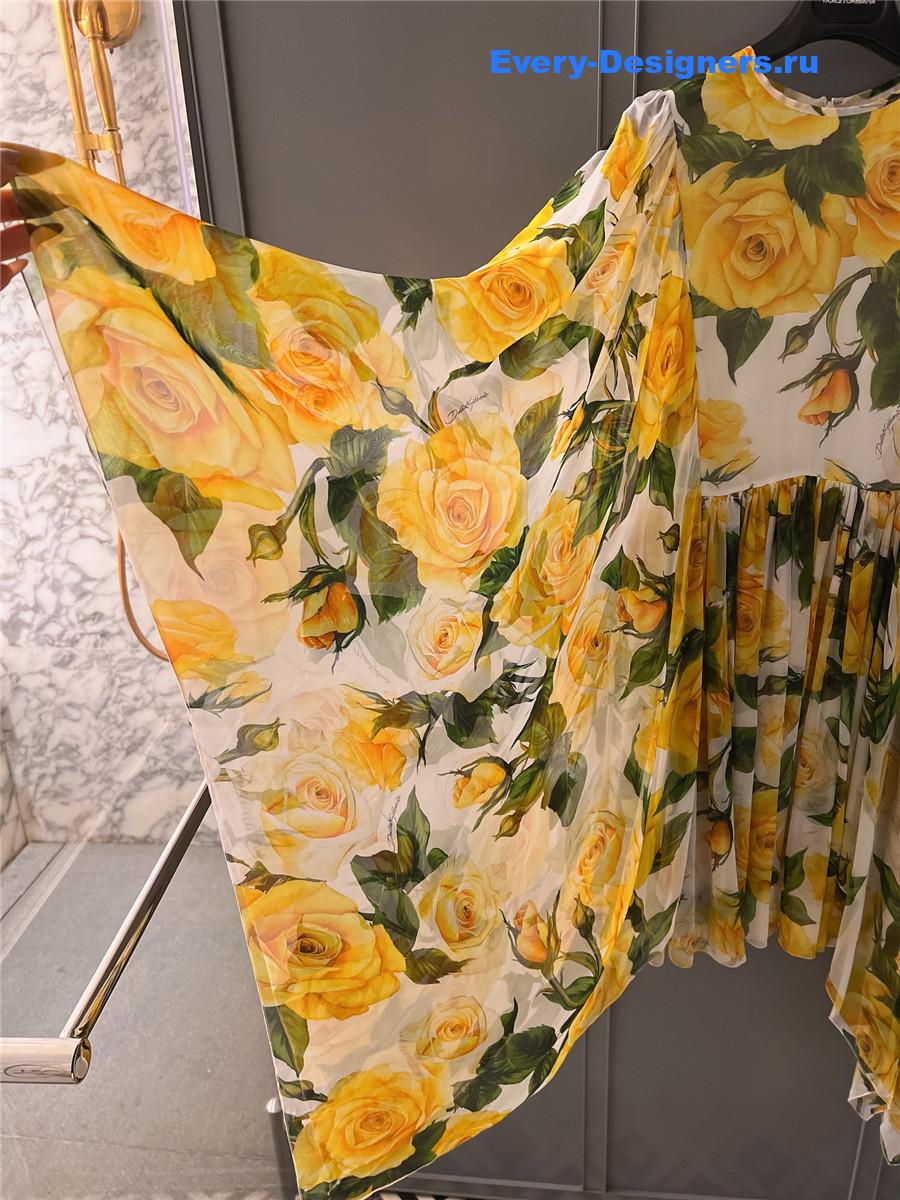 Dolce & Gabbana Rose-Print Chiffon Dress