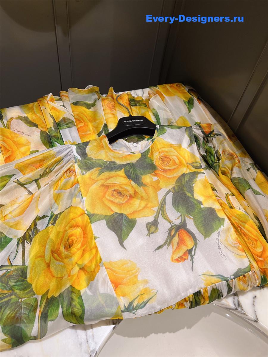 Dolce & Gabbana Rose-Print Chiffon Dress