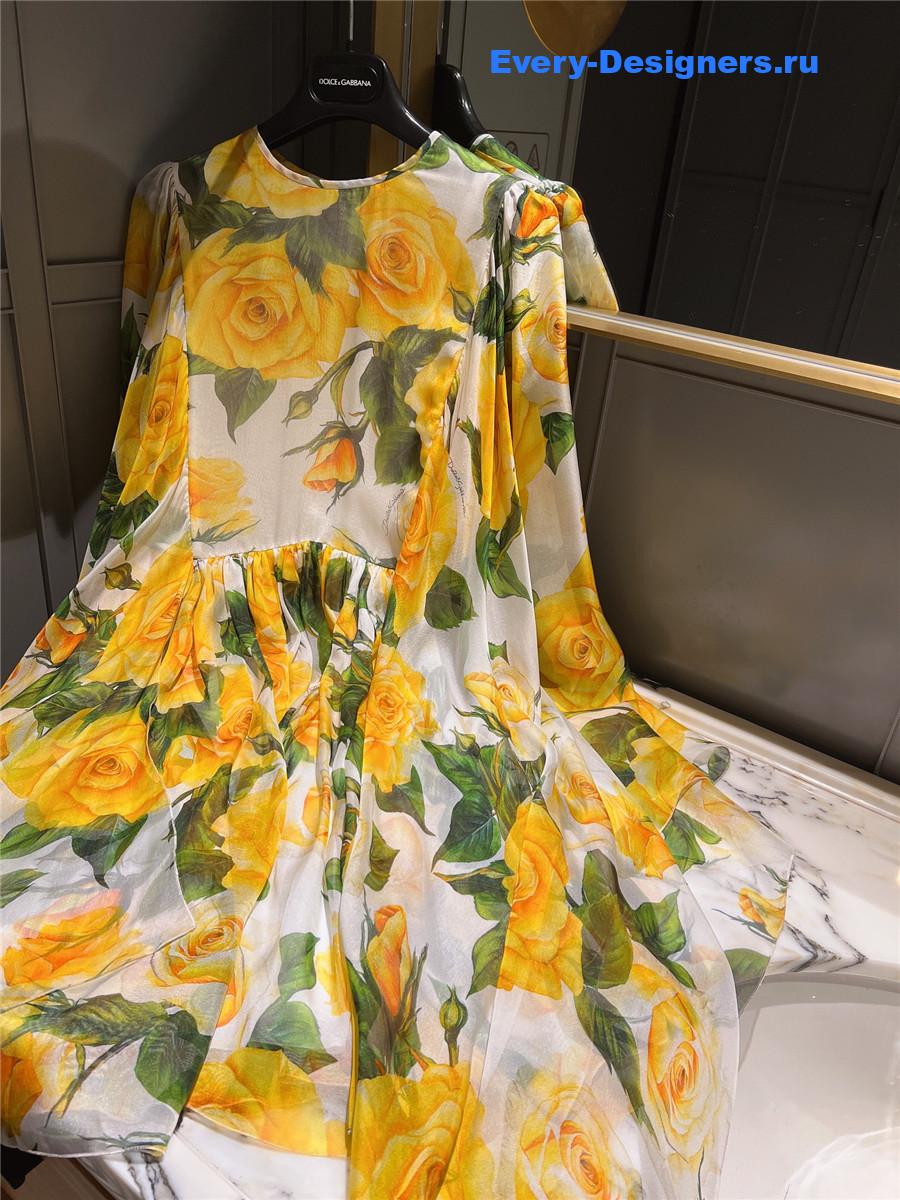 Dolce & Gabbana Rose-Print Chiffon Dress