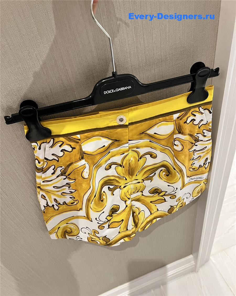 Dolce & Gabbana Yellow Majolica-Print Cotton Shorts