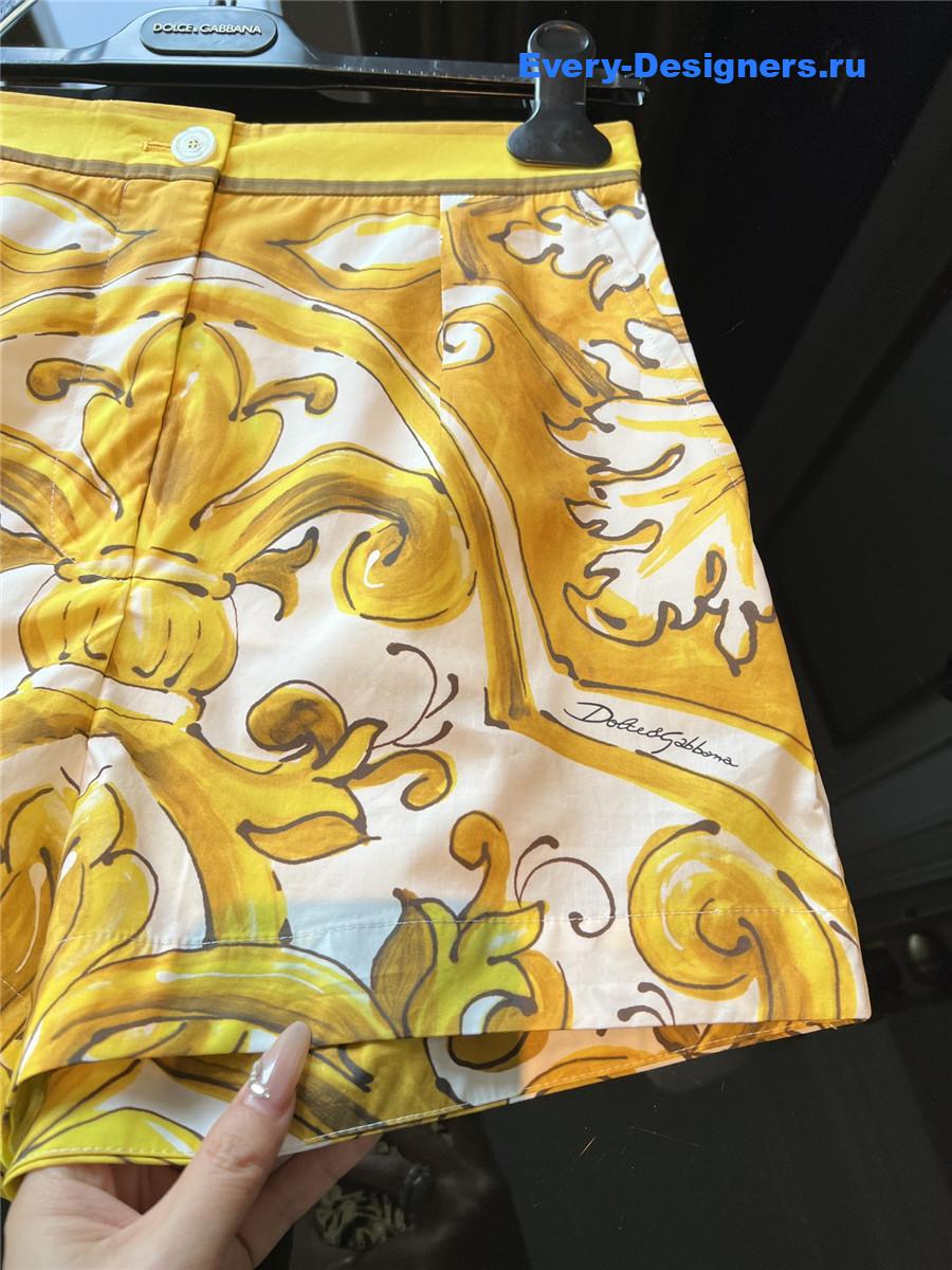 Dolce & Gabbana Yellow Majolica-Print Cotton Shorts