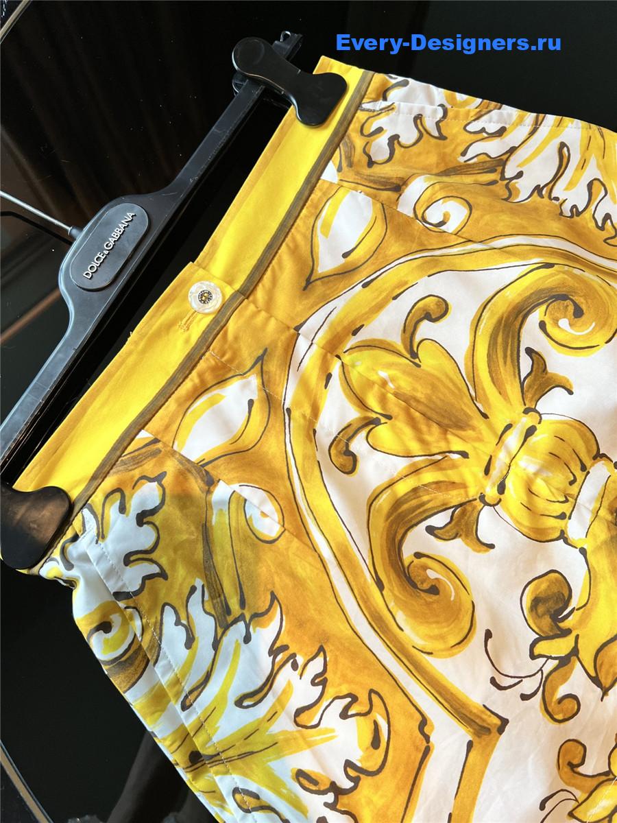 Dolce & Gabbana Yellow Majolica-Print Cotton Shorts