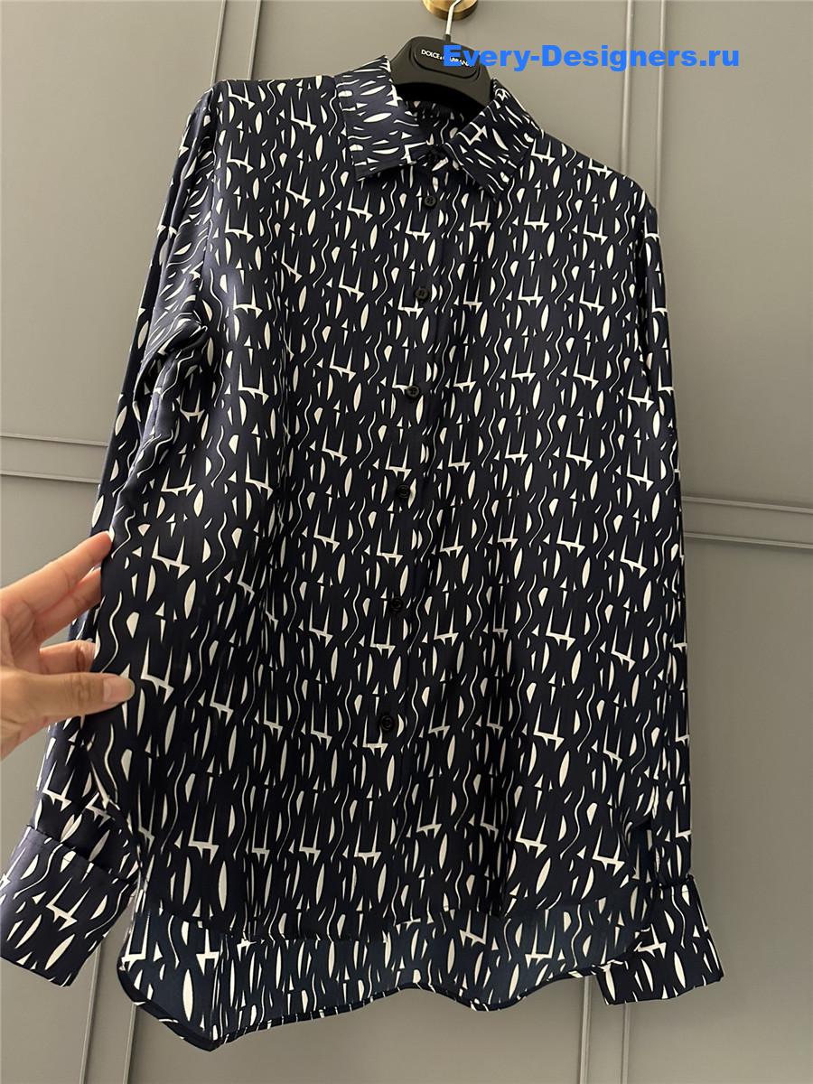 D10r miss allover pattern silk shirt in navy