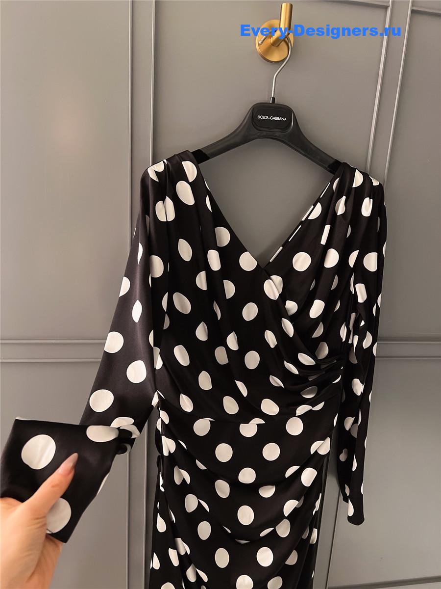 Dolce & Gabbana Polka Dot-Print Satin Midi Dress