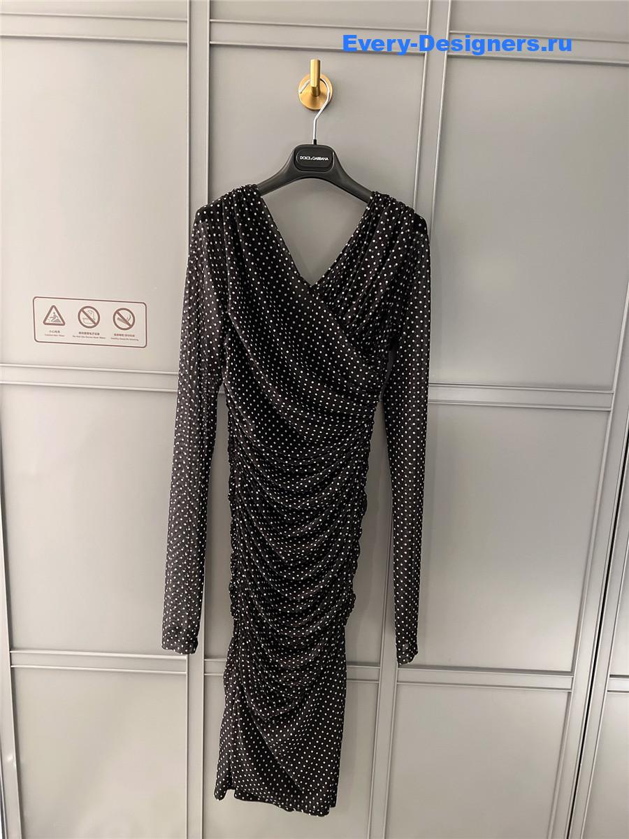 Dolce & Gabbana Polka-Dot Bustier Midi Dress