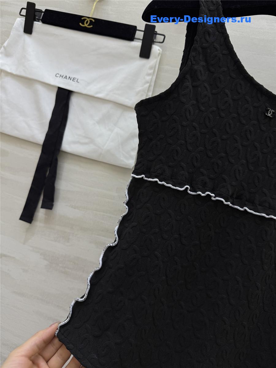 Ch**el black cc logo vest swimsuit