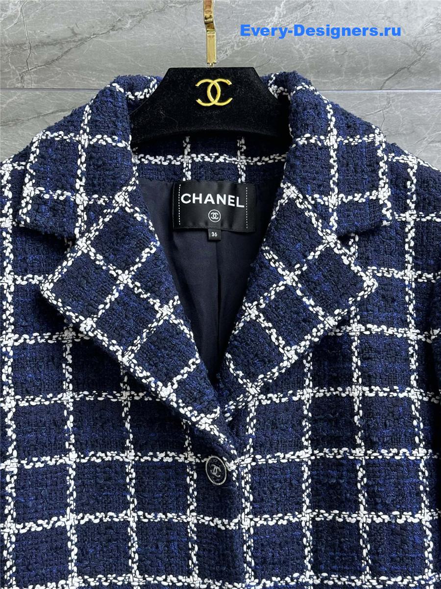 Ch**el blue white check tweed jacket