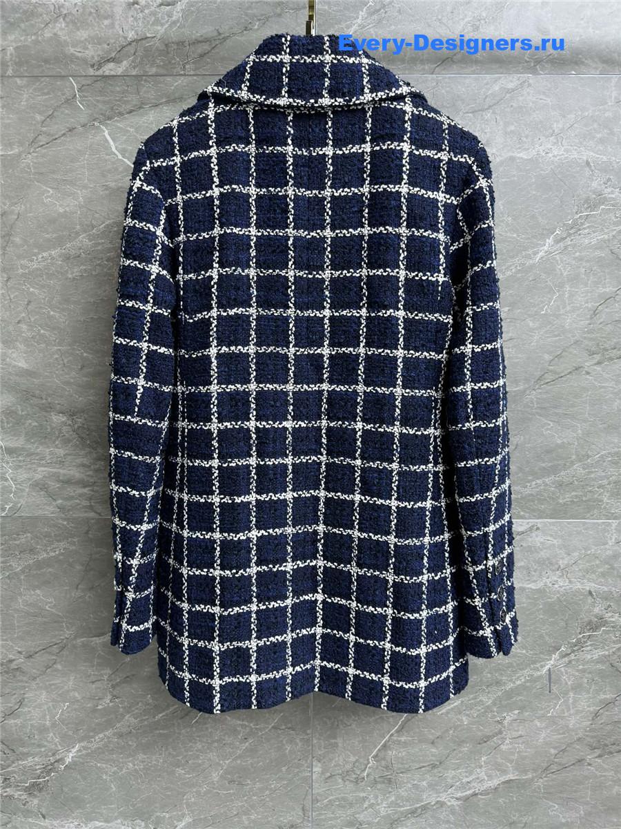 Ch**el blue white check tweed jacket