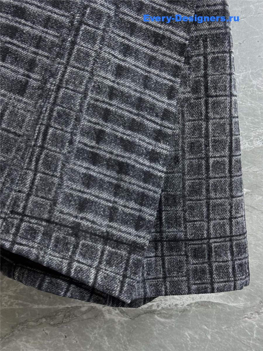 Ch**el grey woven check denim shorts