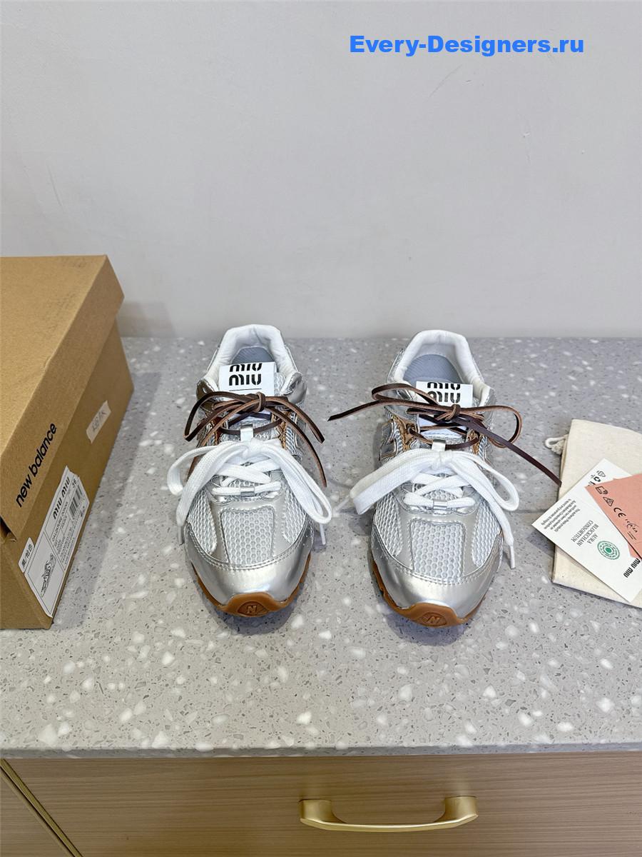 Miu Miu x New Balance 530 SL Silver Patent Leather Sneakers