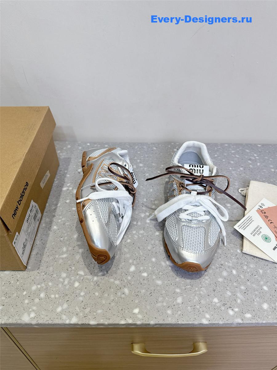 Miu Miu x New Balance 530 SL Silver Patent Leather Sneakers
