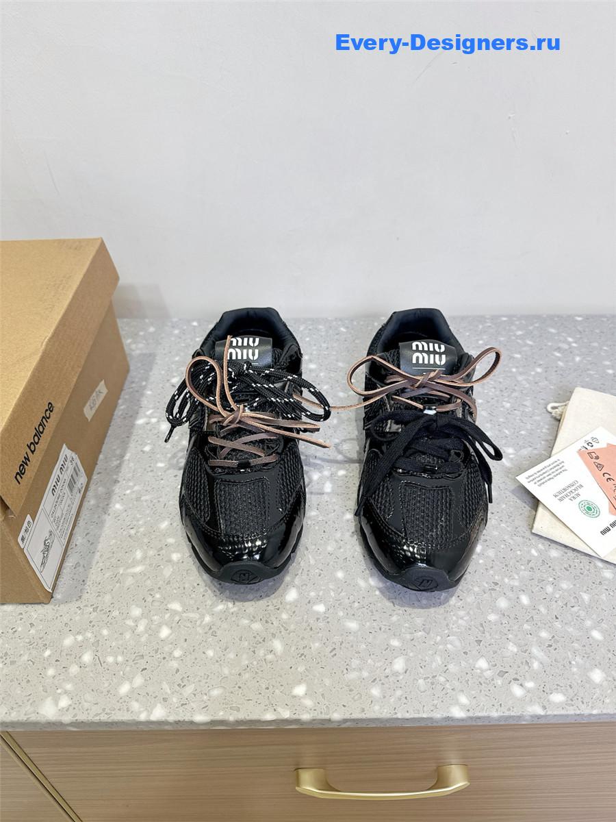 Miu Miu x New Balance 530 SL Black Patent Leather Sneakers