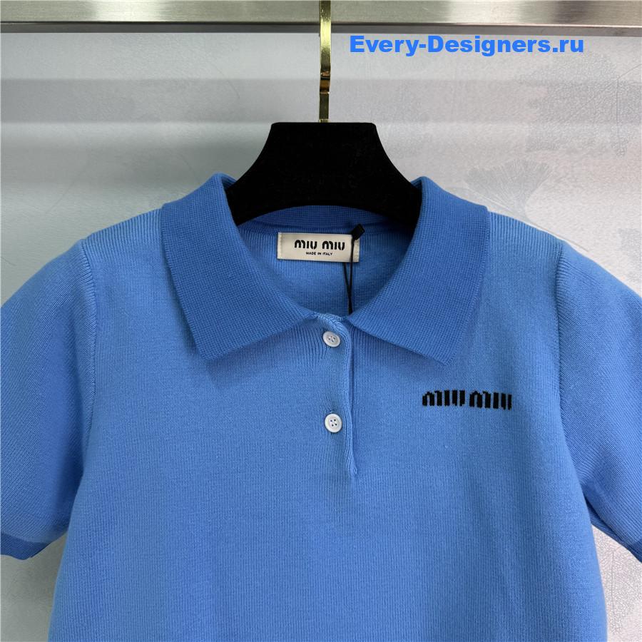 Miu Miu Blue Polo Cropped Top