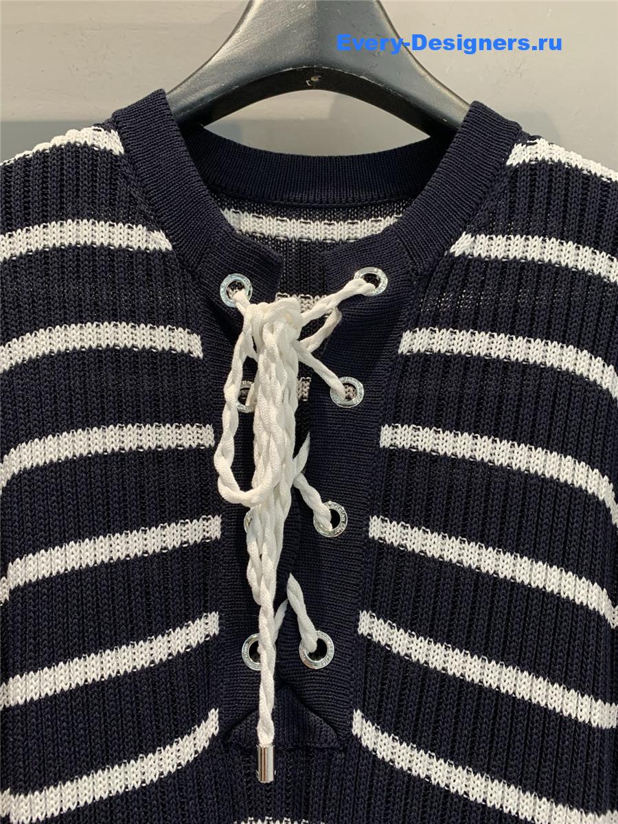 D10r striped lace-up knit dress