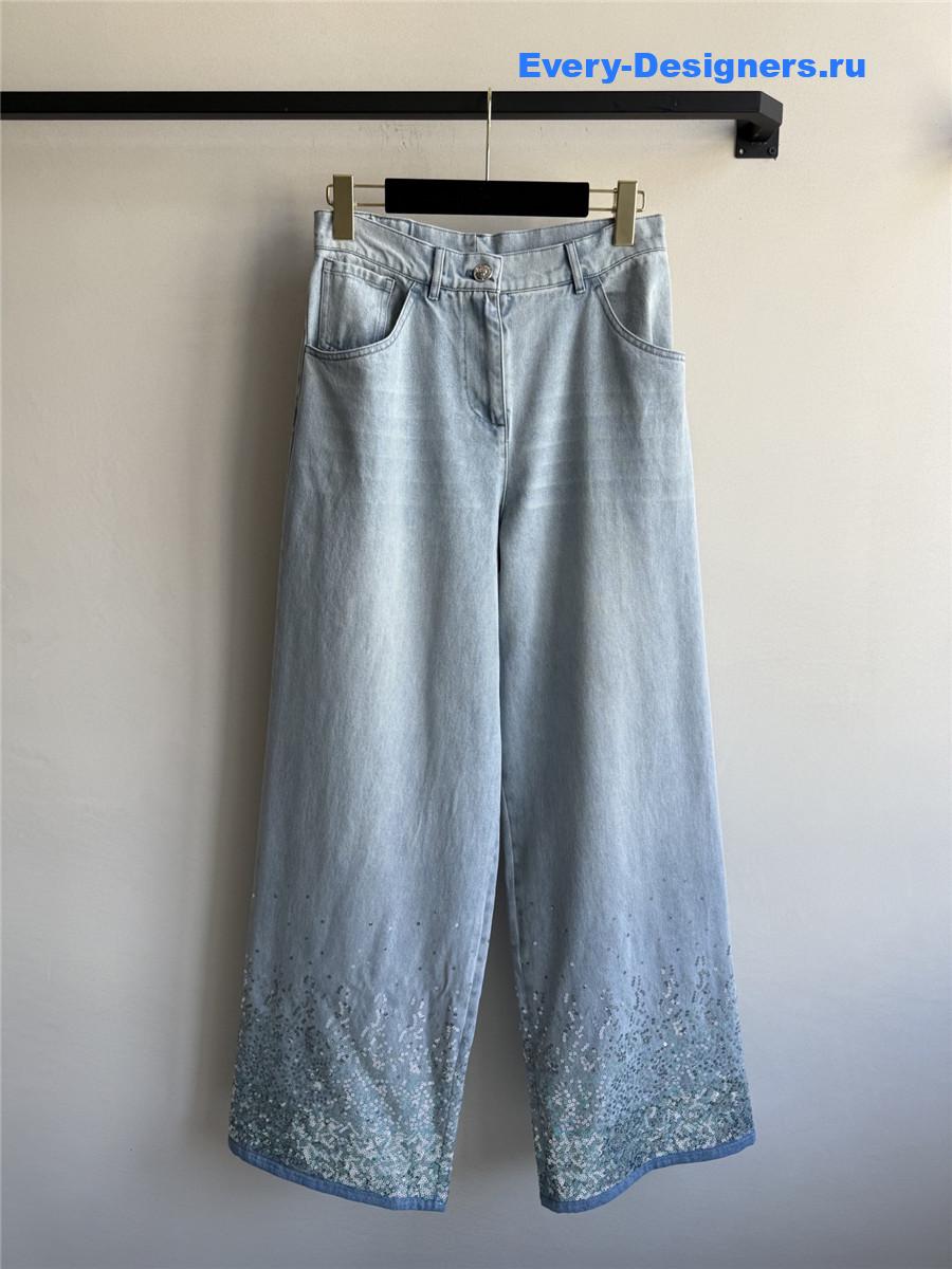 Ch**el rhinestone straight-leg jeans