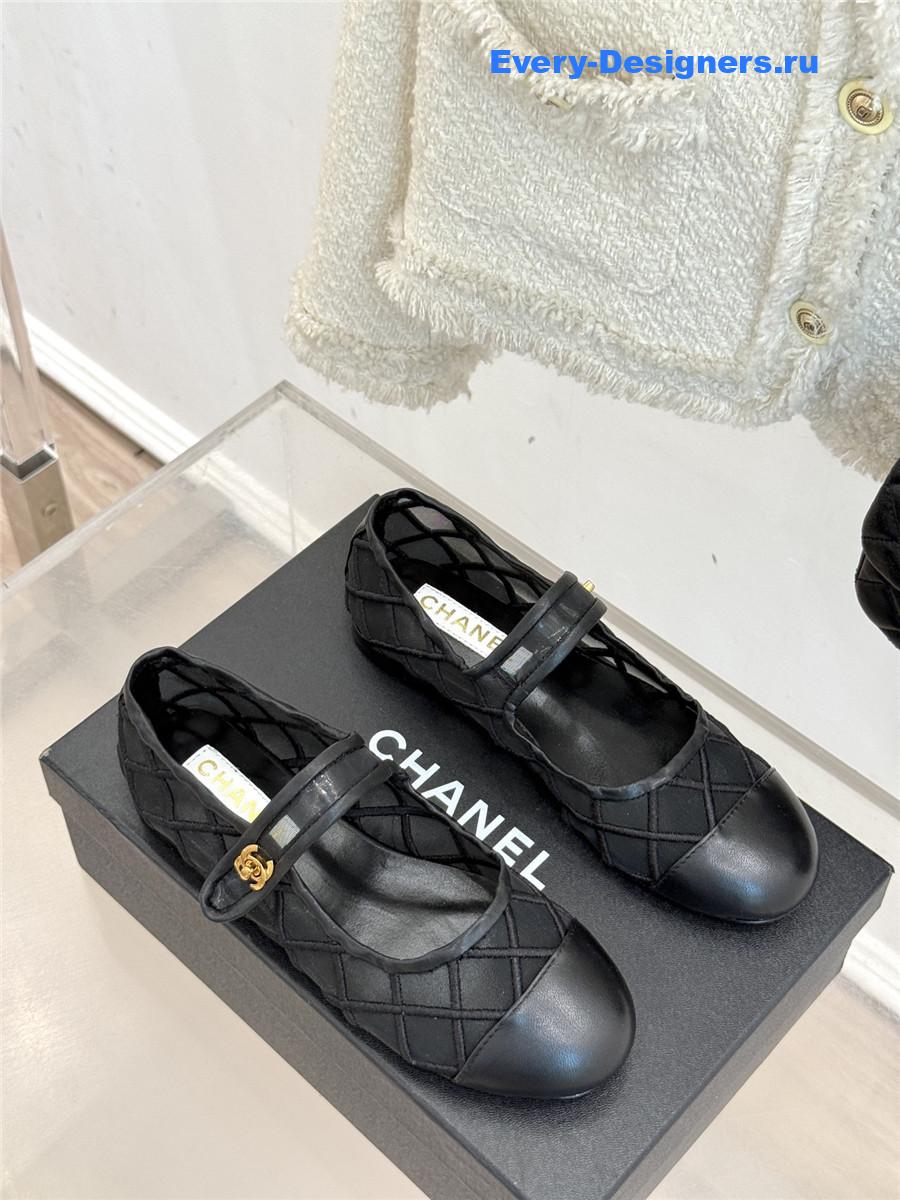 Ch**el black mesh mary jane flats