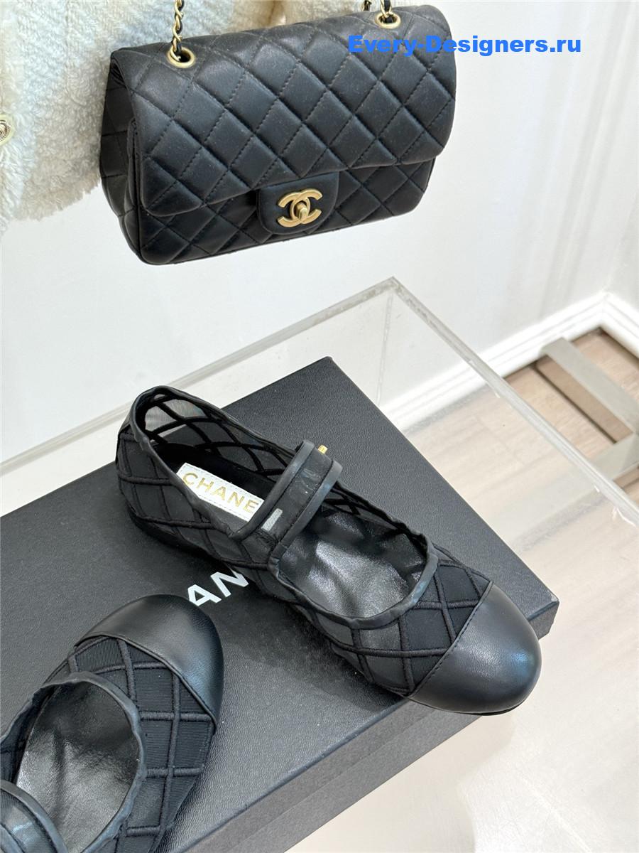 Ch**el black mesh mary jane flats