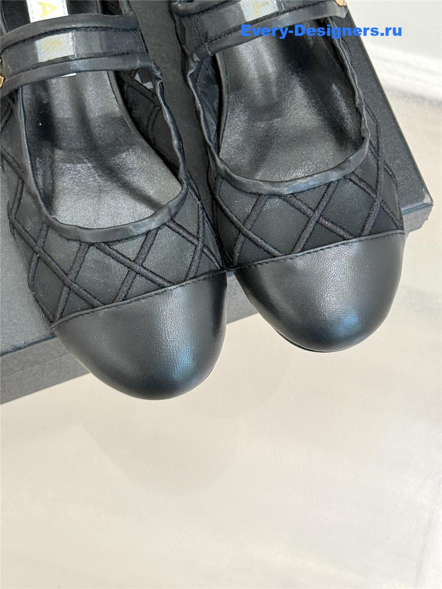 Ch**el black mesh mary jane flats