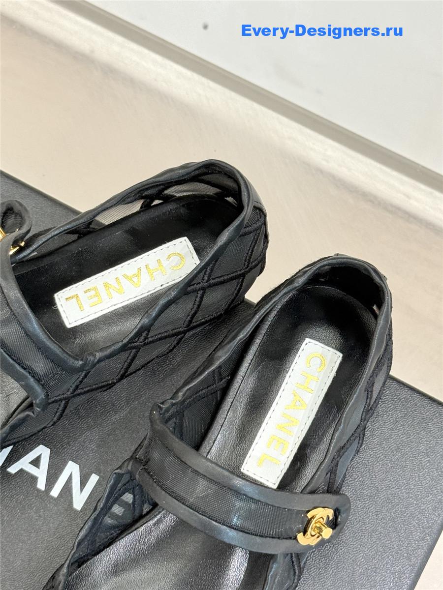 Ch**el black mesh mary jane flats