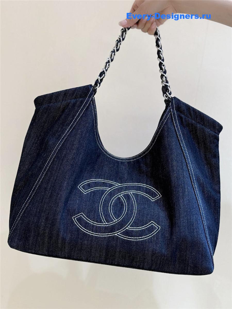 Ch**el dark blue denim xl giant coco cabas tote
