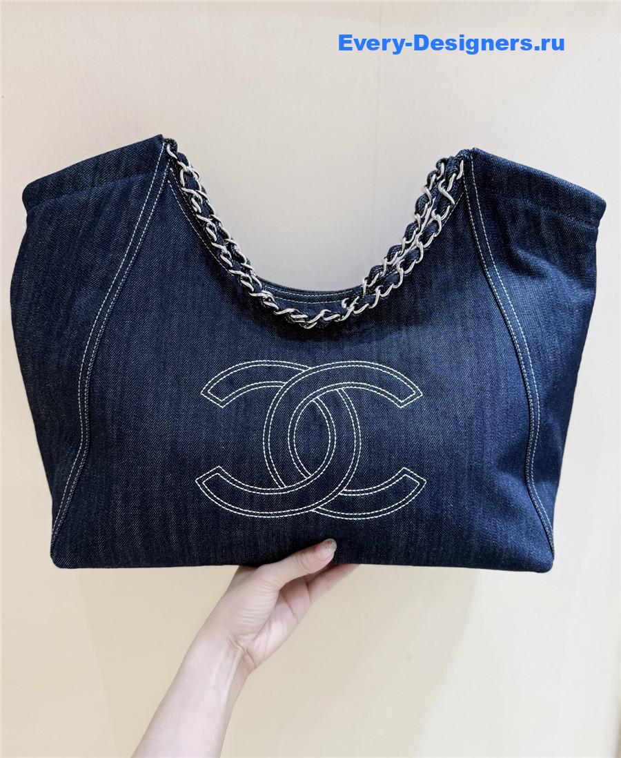 Ch**el dark blue denim xl giant coco cabas tote