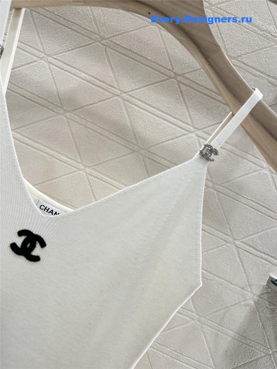 Ch**el white knitted patchwork suspenders dress