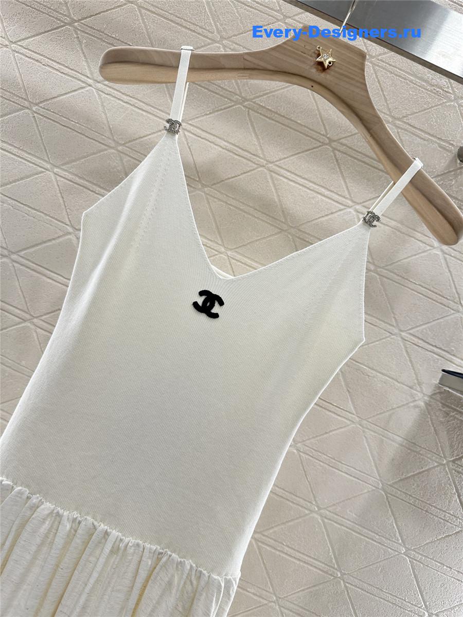 Ch**el white knitted patchwork suspenders dress