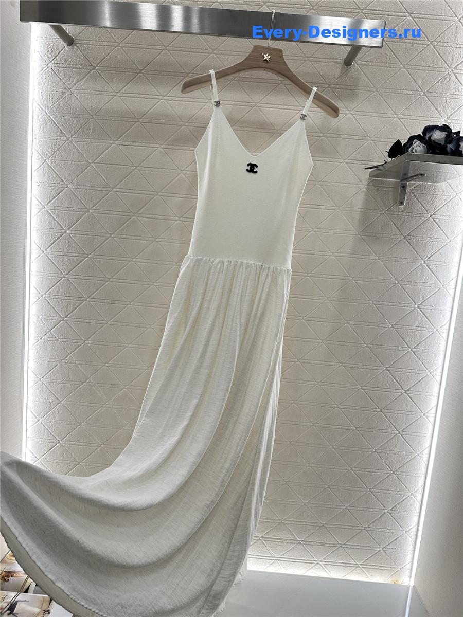 Ch**el white knitted patchwork suspenders dress