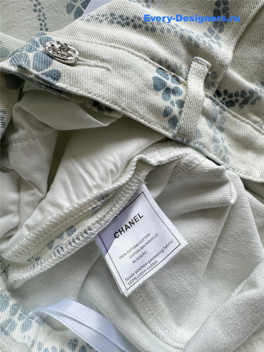 Ch**el white & blue printed jeans