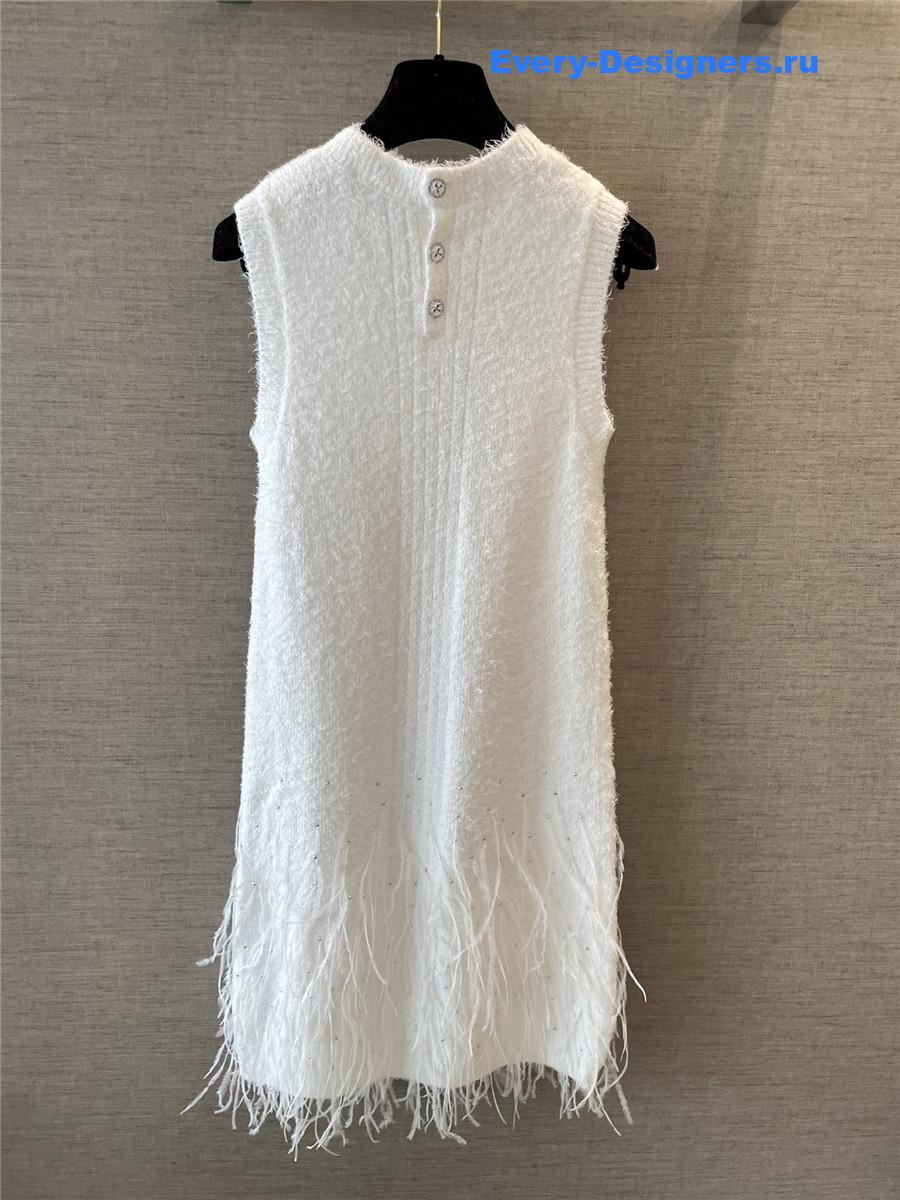 Ch**el feather white rhinestone dress