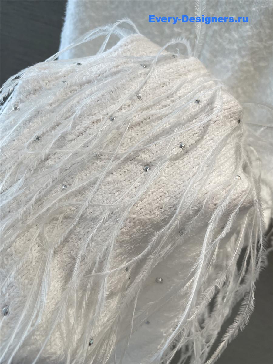 Ch**el feather white rhinestone dress