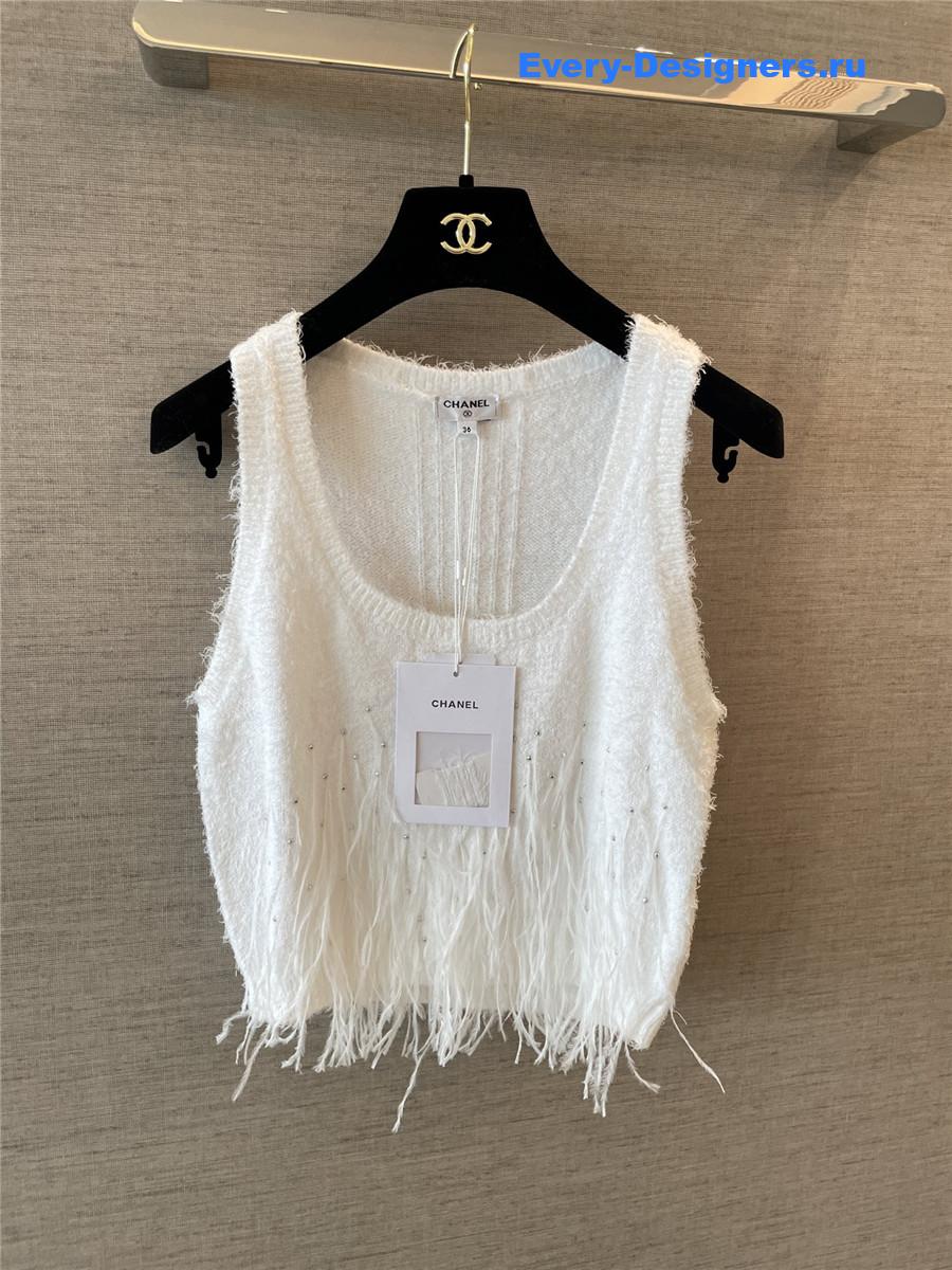 Ch**el white feather rhinestone vest