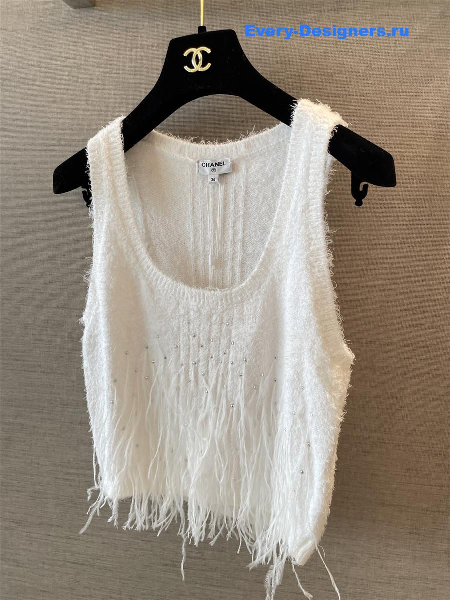 Ch**el white feather rhinestone vest