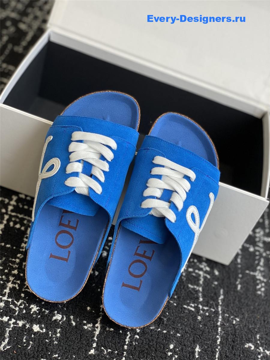 L0ew* blue logo lace-up slides
