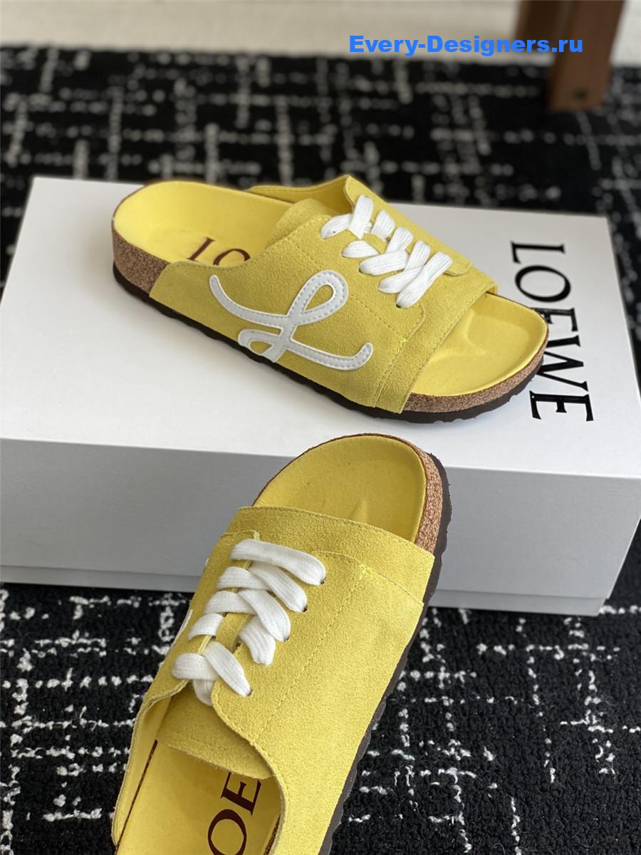 L0ew* logo yellow lace-up slides