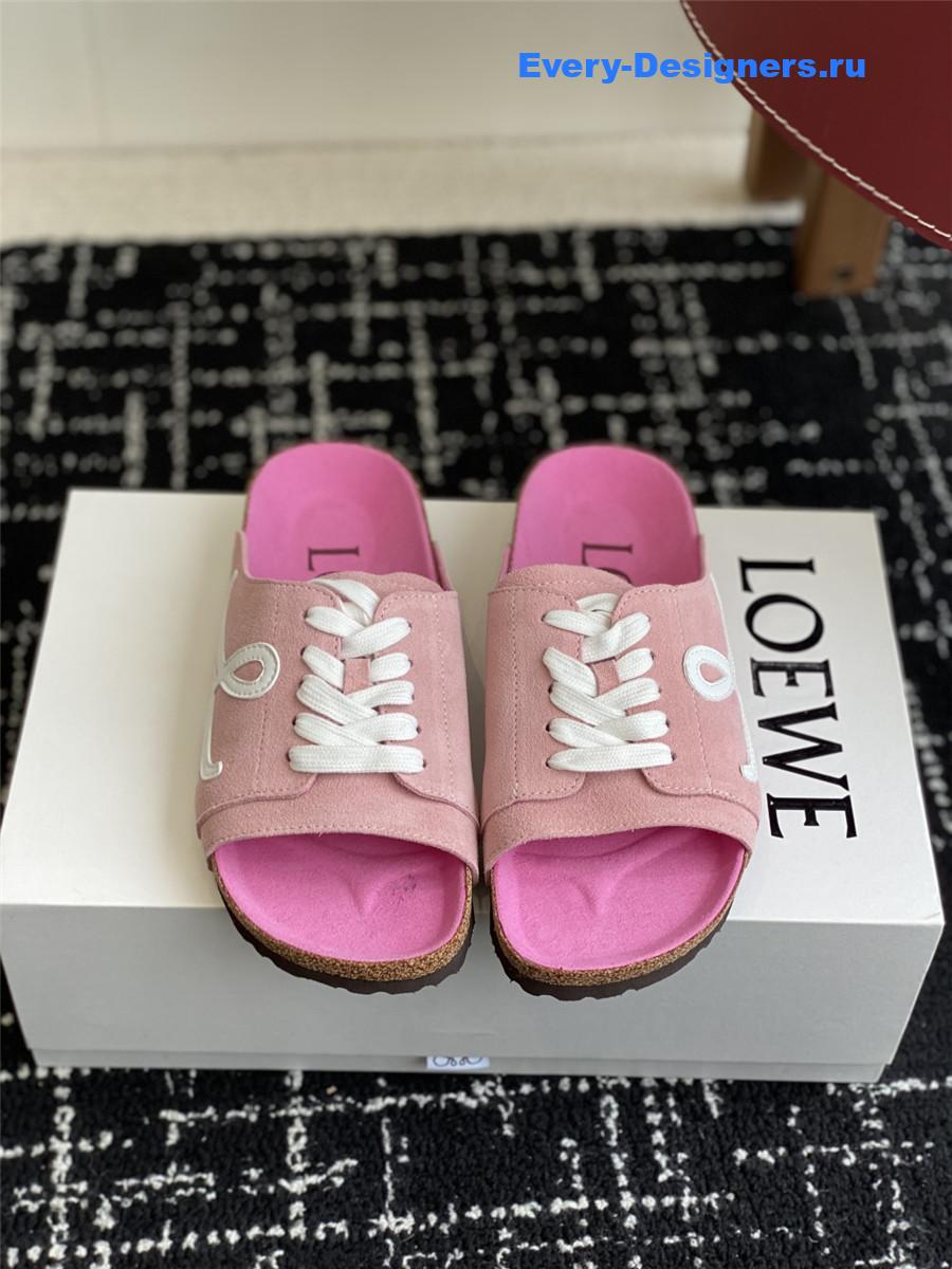 L0ew* logo pink lace-up slides