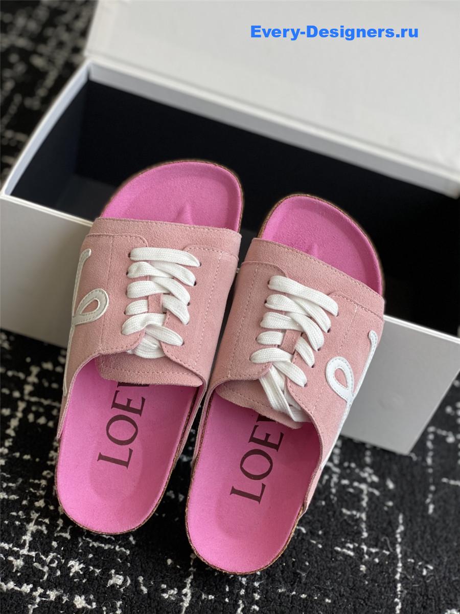 L0ew* logo pink lace-up slides