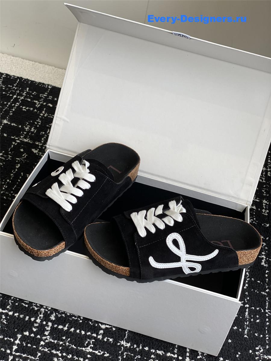 L0ew* logo black lace-up slides