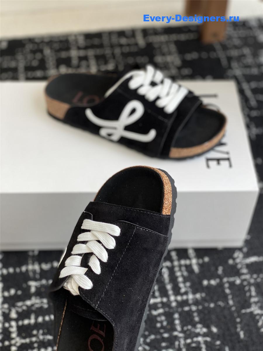 L0ew* logo black lace-up slides