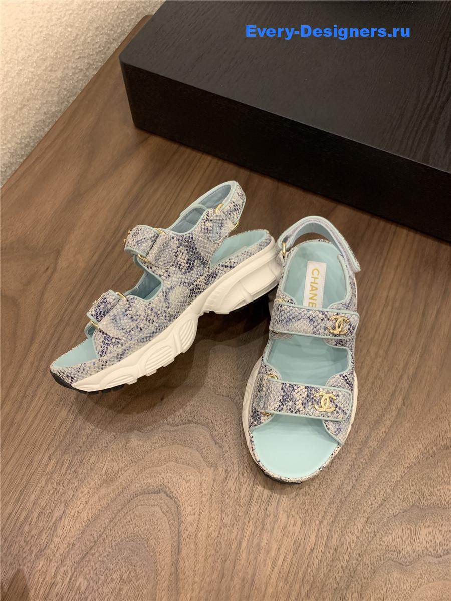 Ch**el light blue snake skin platform sandals
