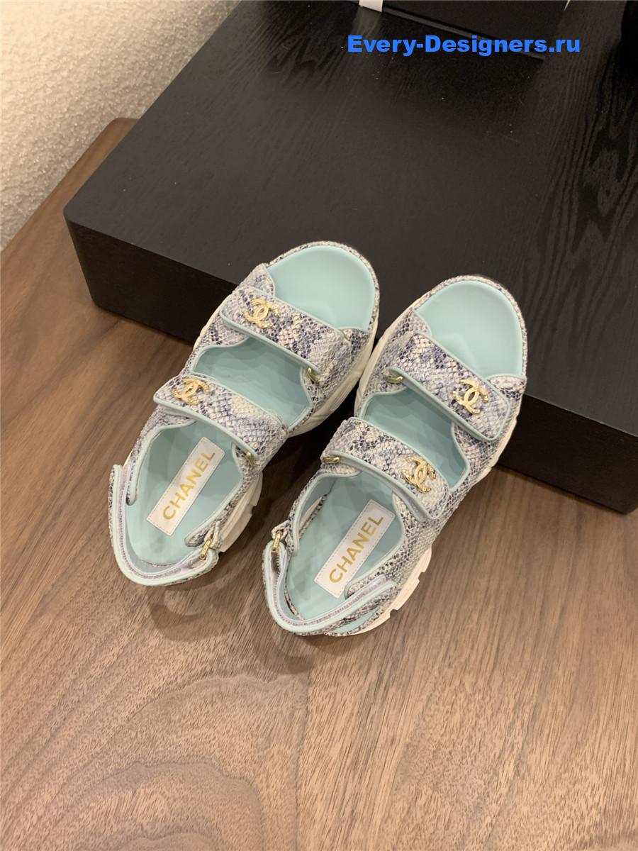Ch**el light blue snake skin platform sandals