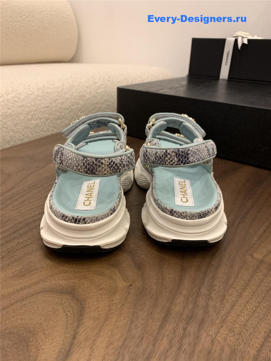 Ch**el light blue snake skin platform sandals