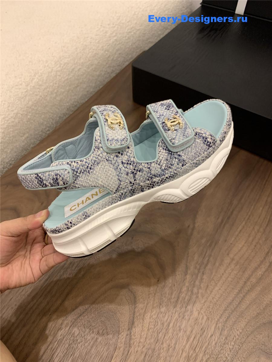 Ch**el light blue snake skin platform sandals