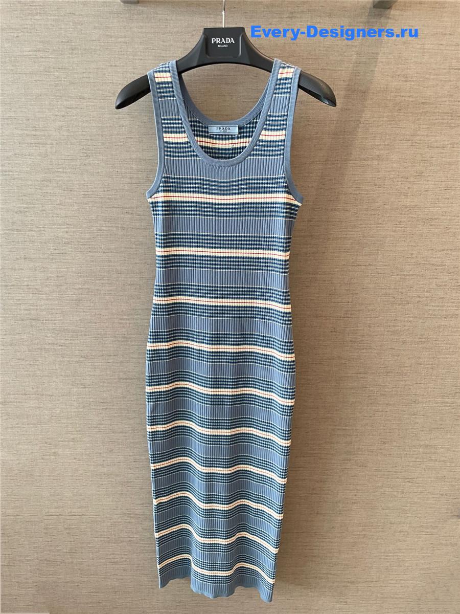Pra*a periwinkle blue striped cotton dress
