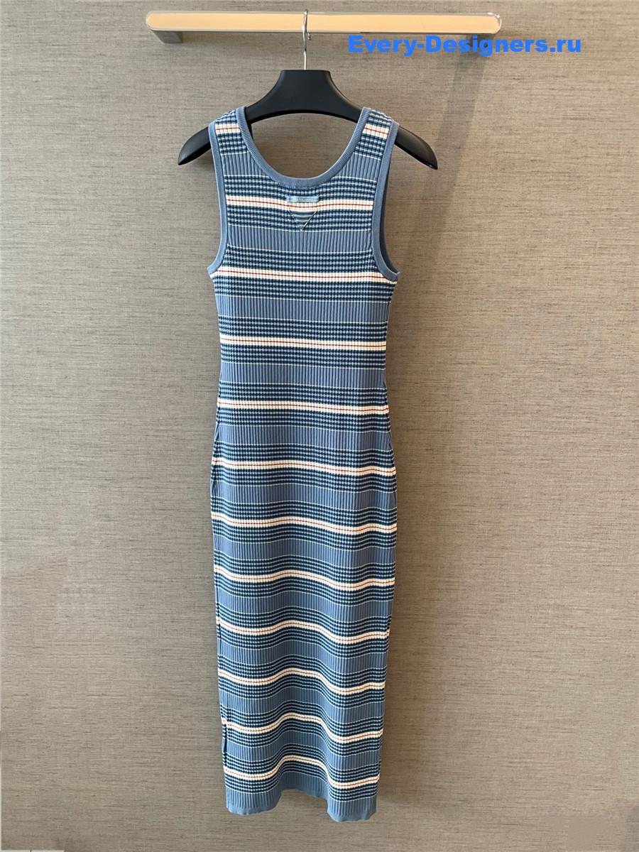 Pra*a periwinkle blue striped cotton dress